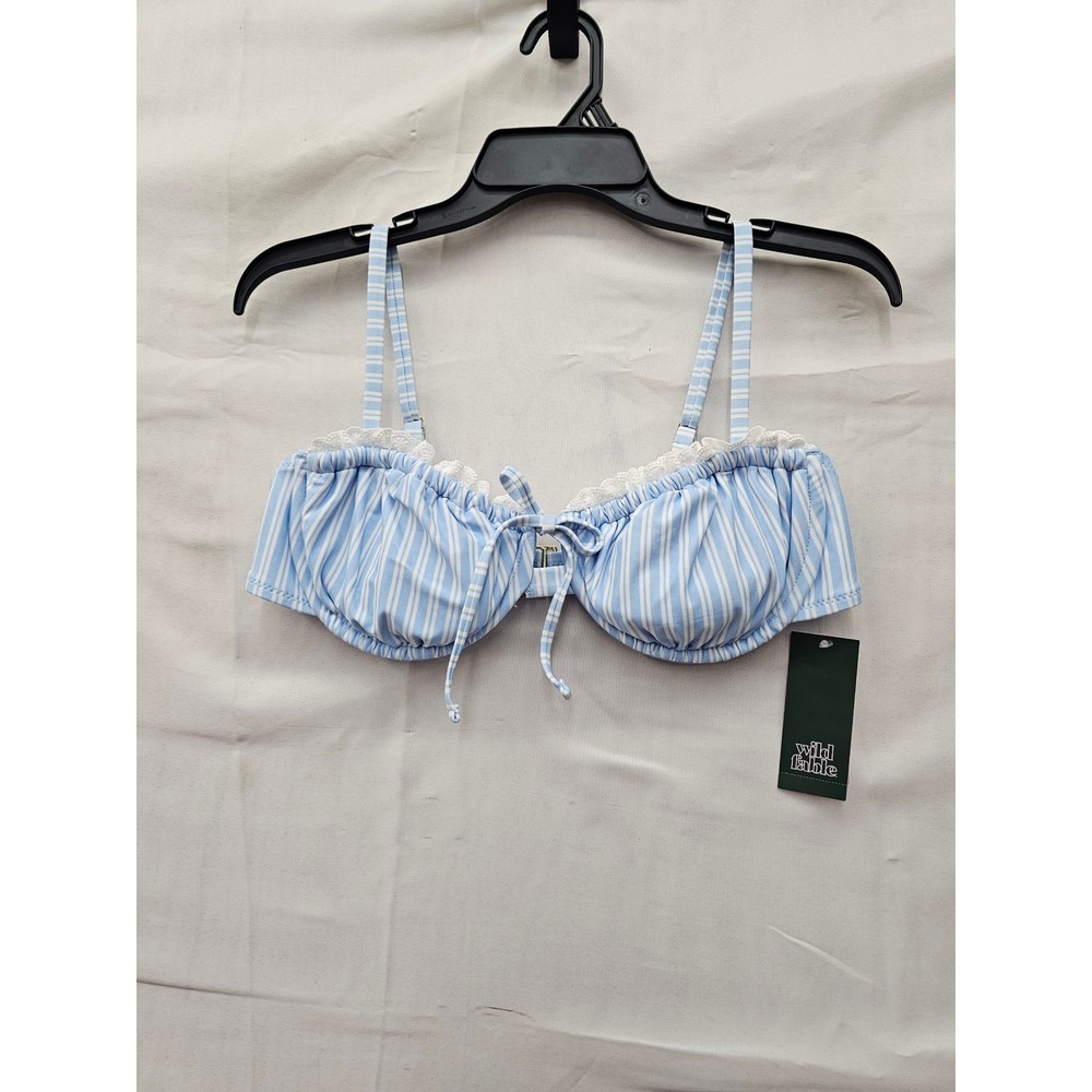 Wild Fable Womens Lace Trim Underwire Bikini Top Blue Striped Nylon Size XL